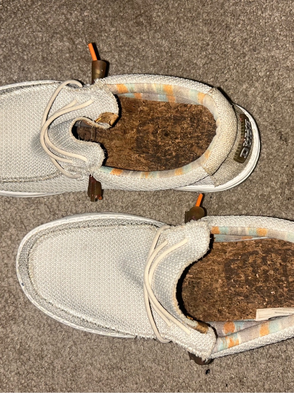 Hey Dude Beige Canvas Slip-Ons with Pastel Stripe Lining